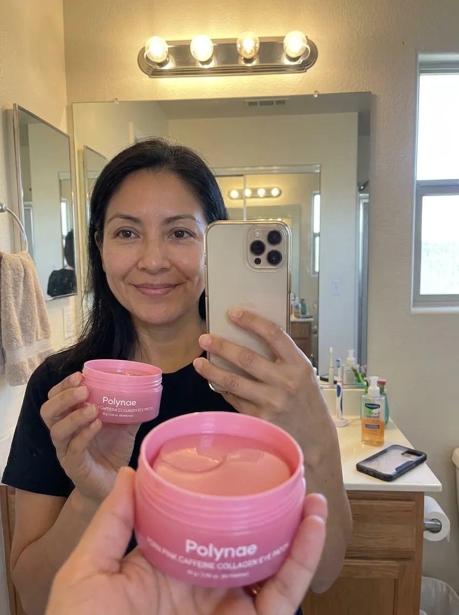 Customer photo — Polynae Polynae PDRN Collagen Caffeine Eye Patch — product in hand, 5-star review.