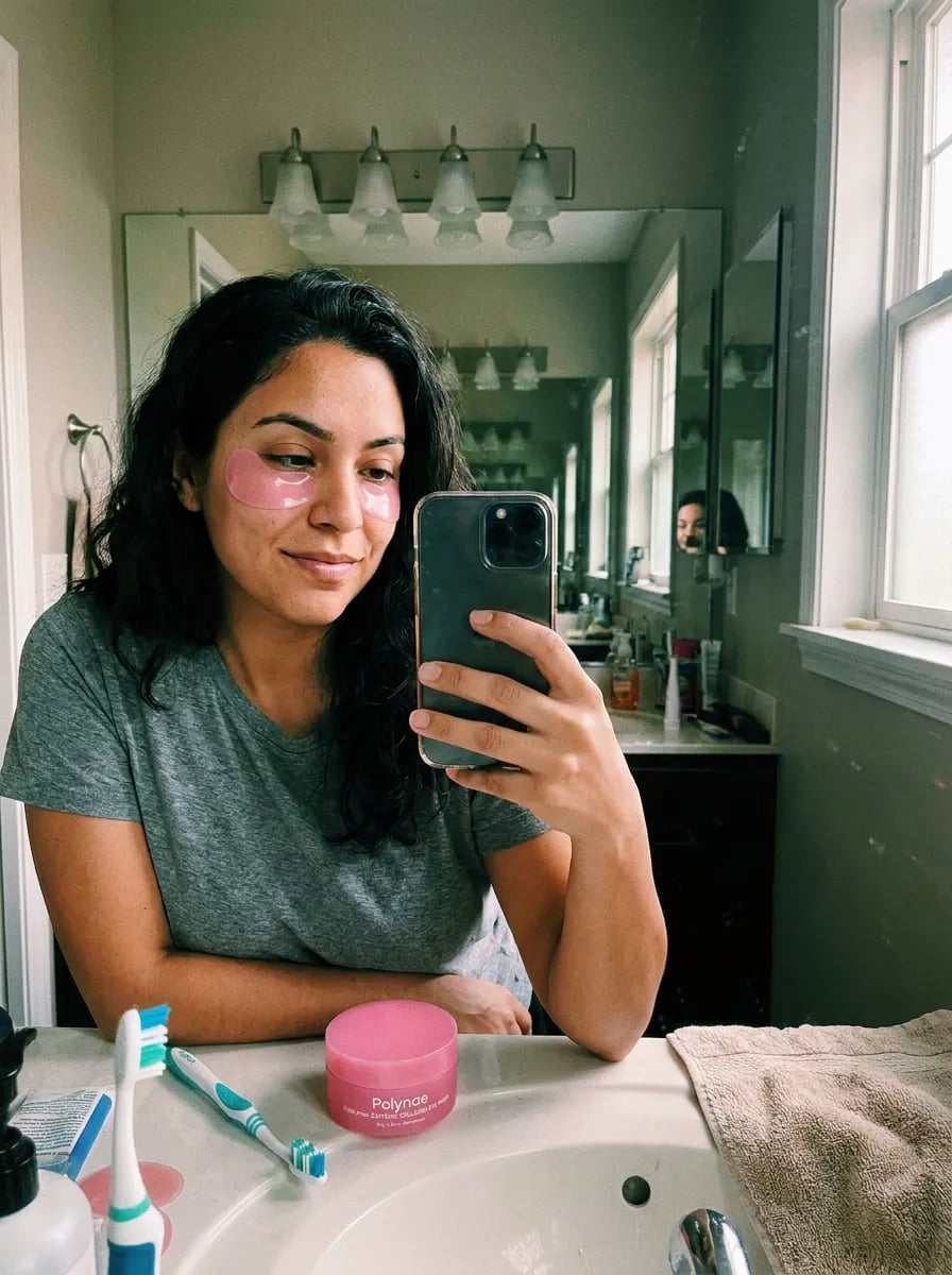 Customer photo — Polynae Polynae PDRN Collagen Caffeine Eye Patch — product in hand, 5-star review.