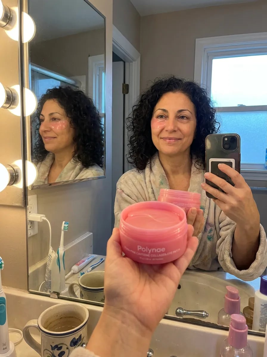 Customer photo — Polynae Polynae PDRN Collagen Caffeine Eye Patch — product in hand, 5-star review.