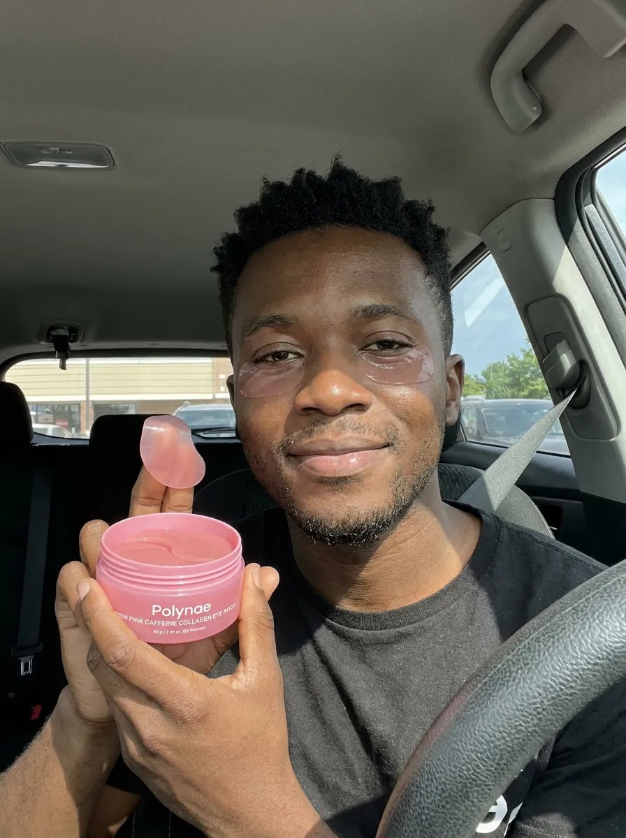 Customer photo — Polynae Polynae PDRN Collagen Caffeine Eye Patch — product in hand, 5-star review.