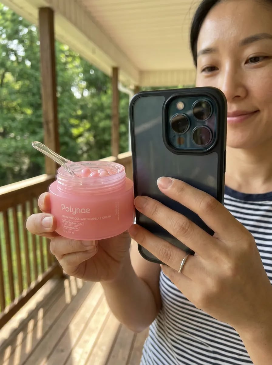 Customer photo — Polynae Polynae PDRN Collagen Capsule Cream — product in hand, 4-star review.