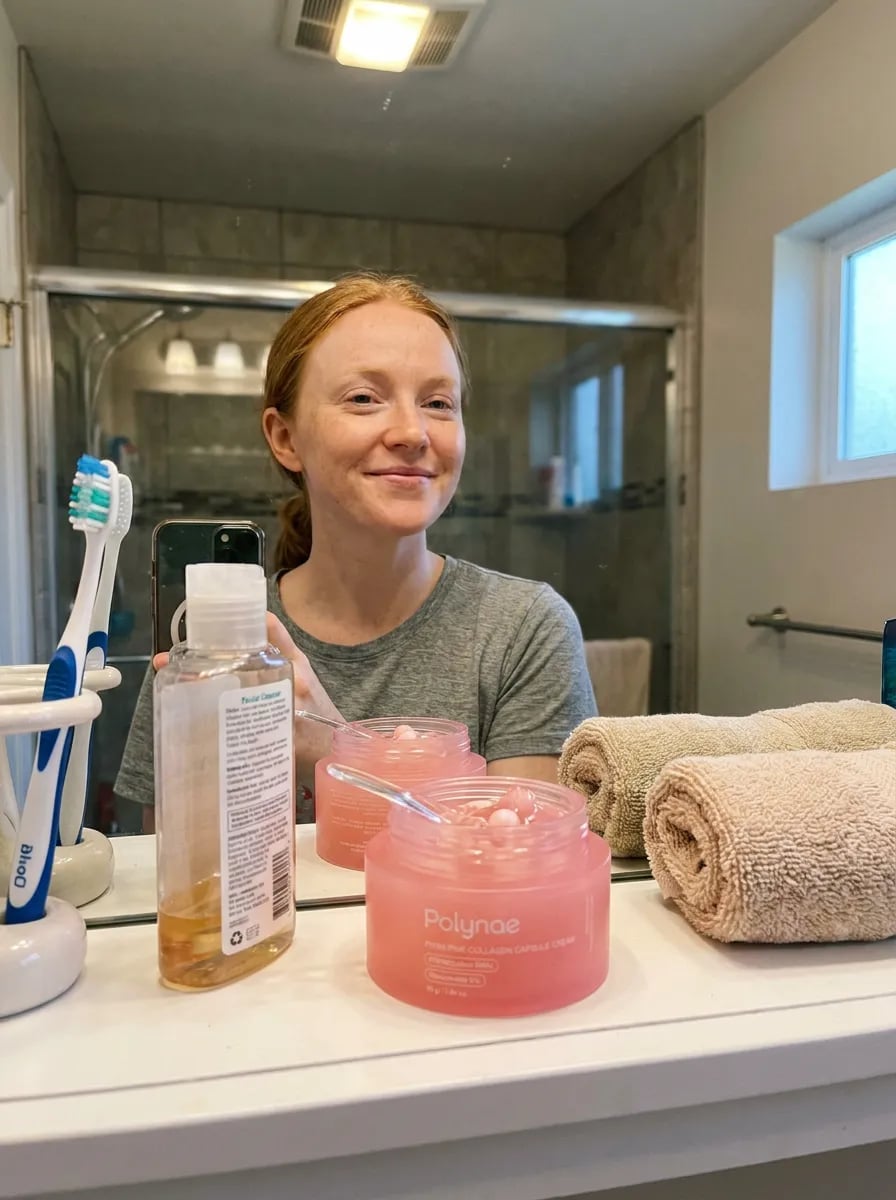 Customer photo — Polynae Polynae PDRN Collagen Capsule Cream — product on a kitchen counter, 5-star review.