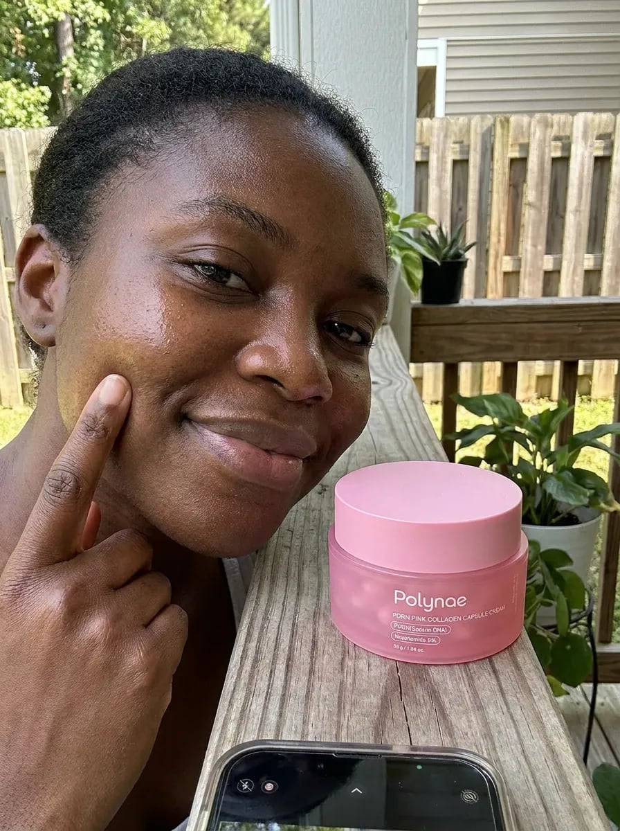 Customer photo — Polynae Polynae PDRN Collagen Capsule Cream — product on a kitchen counter, 5-star review.
