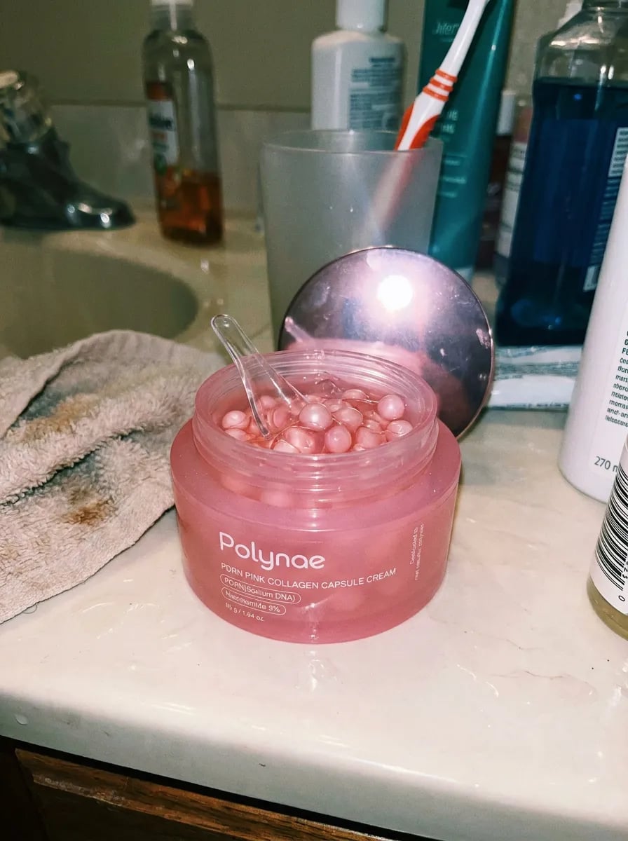Customer photo — Polynae Polynae PDRN Collagen Capsule Cream — product on a kitchen counter, 5-star review.