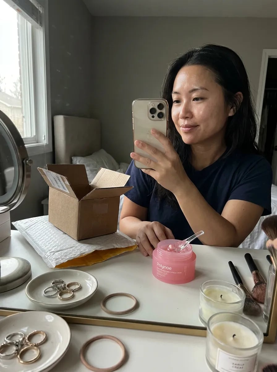 Customer photo — Polynae Polynae PDRN Collagen Capsule Cream — unboxing the product, 5-star review.