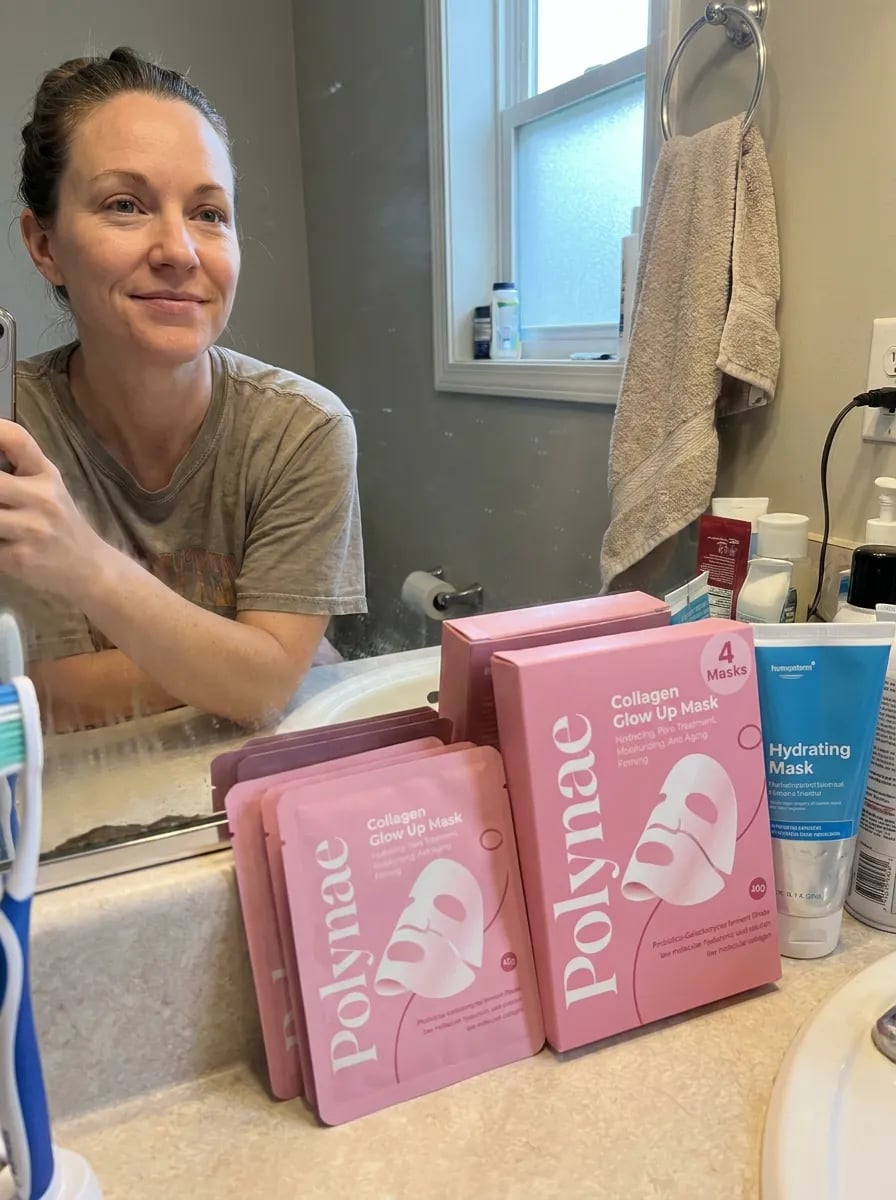 Customer photo — Polynae Polynae PDRN Collagen Mask — side-by-side comparison, 5-star review.