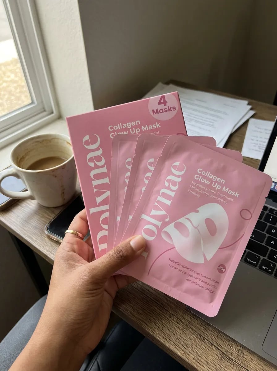 Customer photo — Polynae Polynae PDRN Collagen Mask — product in hand, 5-star review.