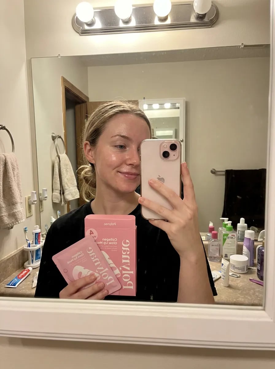 Customer photo — Polynae Polynae PDRN Collagen Mask — product on a kitchen counter, 5-star review.