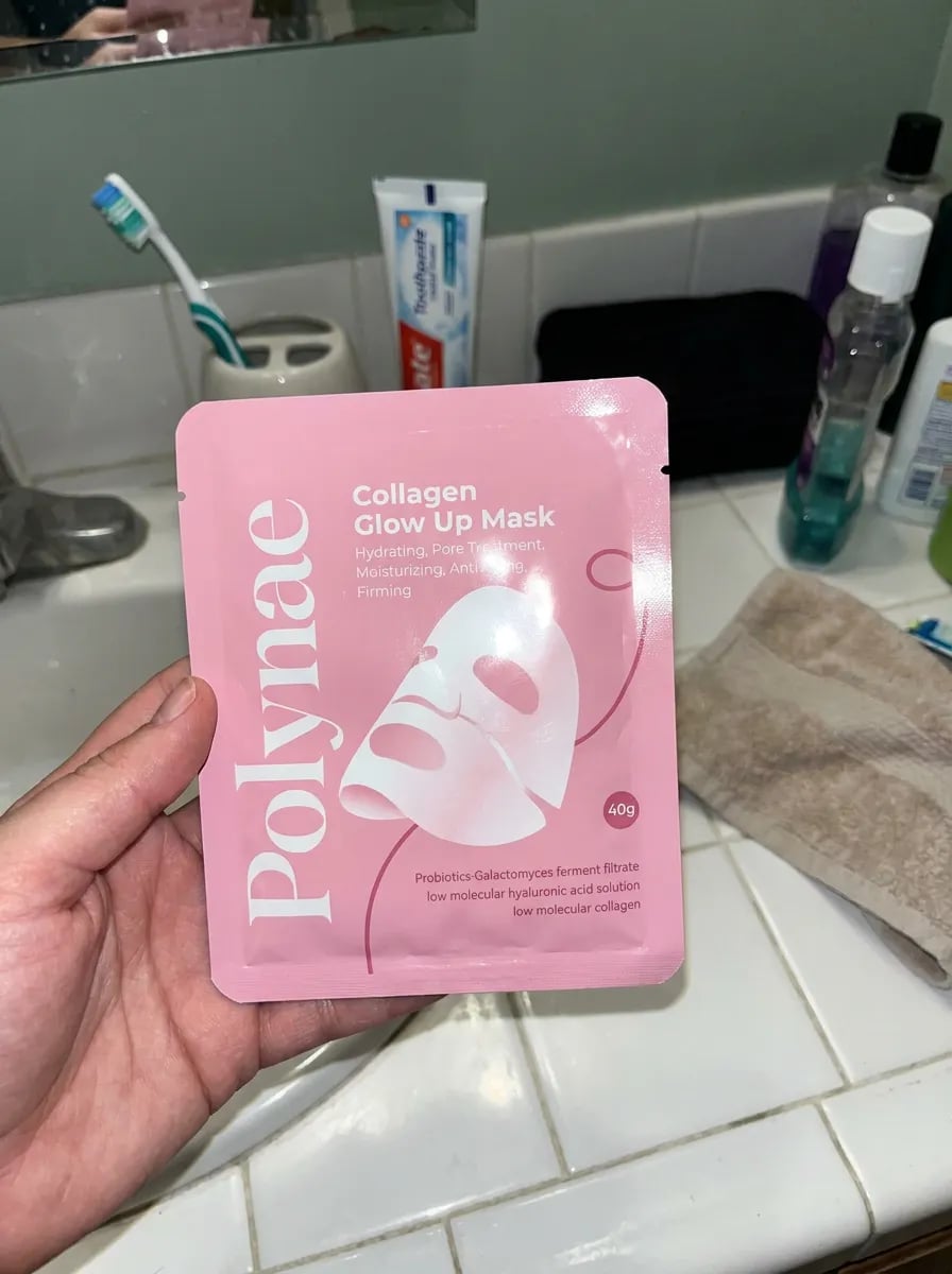 Customer photo — Polynae Polynae PDRN Collagen Mask — product on a kitchen counter, 5-star review.