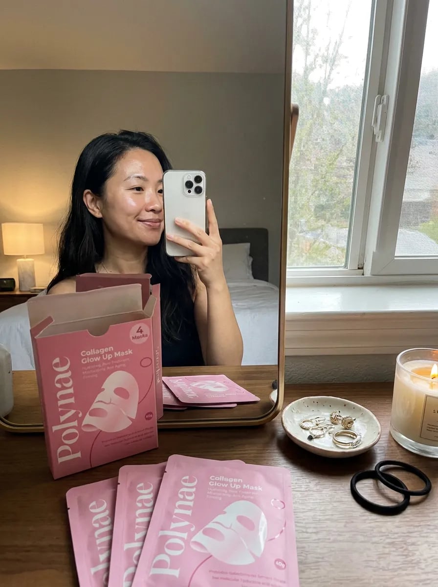 Customer photo — Polynae Polynae PDRN Collagen Mask — product on a kitchen counter, 5-star review.