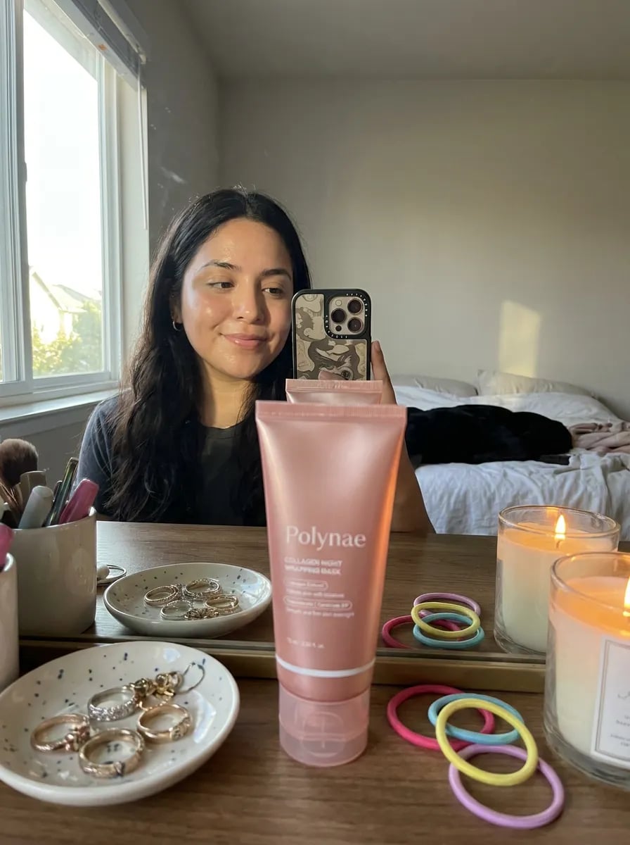 Customer photo — Polynae Polynae PDRN Collagen Night Mask — product on a kitchen counter, 5-star review.