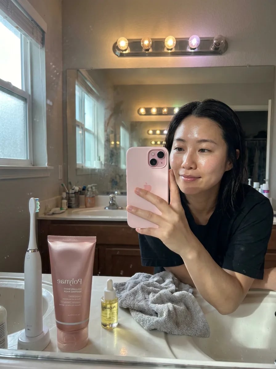 Customer photo — Polynae Polynae PDRN Collagen Night Mask — product on a kitchen counter, 5-star review.