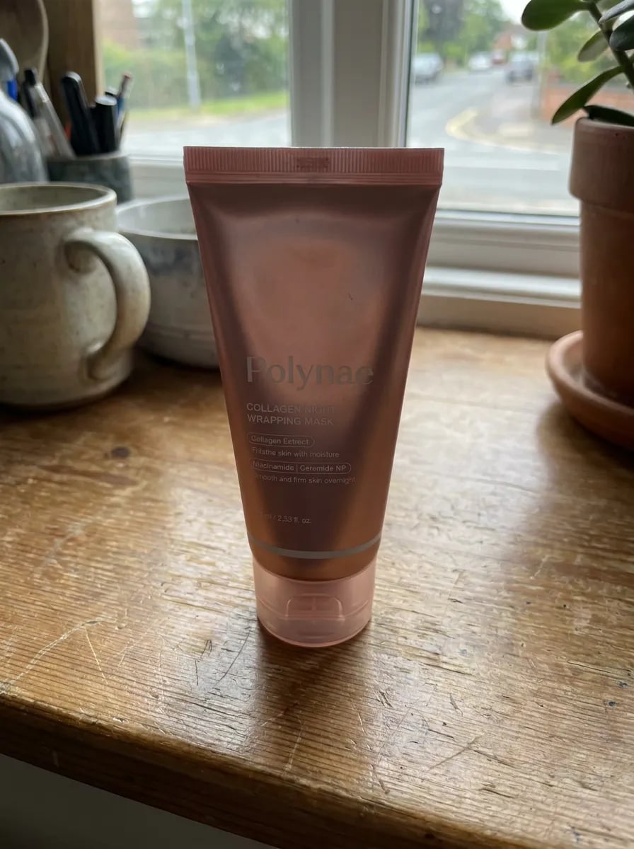 Customer photo — Polynae Polynae PDRN Collagen Night Mask — product on a kitchen counter, 5-star review.