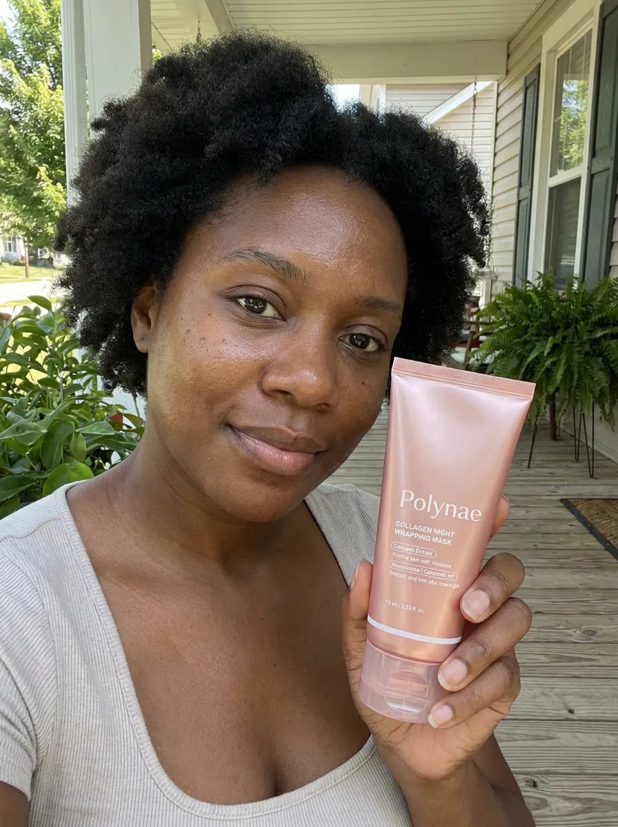 Customer photo — Polynae Polynae PDRN Collagen Night Mask — product on a kitchen counter, 5-star review.