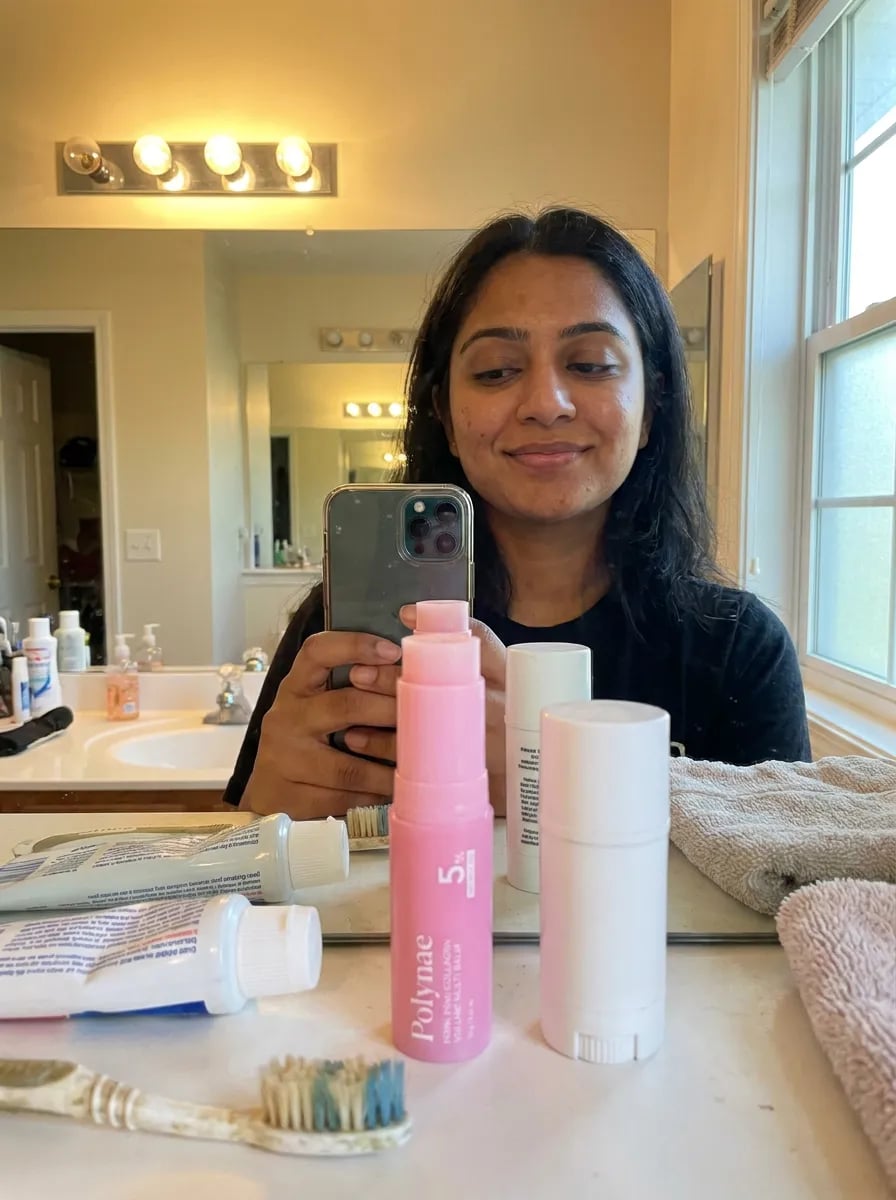 Customer photo — Polynae Polynae PDRN Collagen Volume Balm — side-by-side comparison, 4-star review.