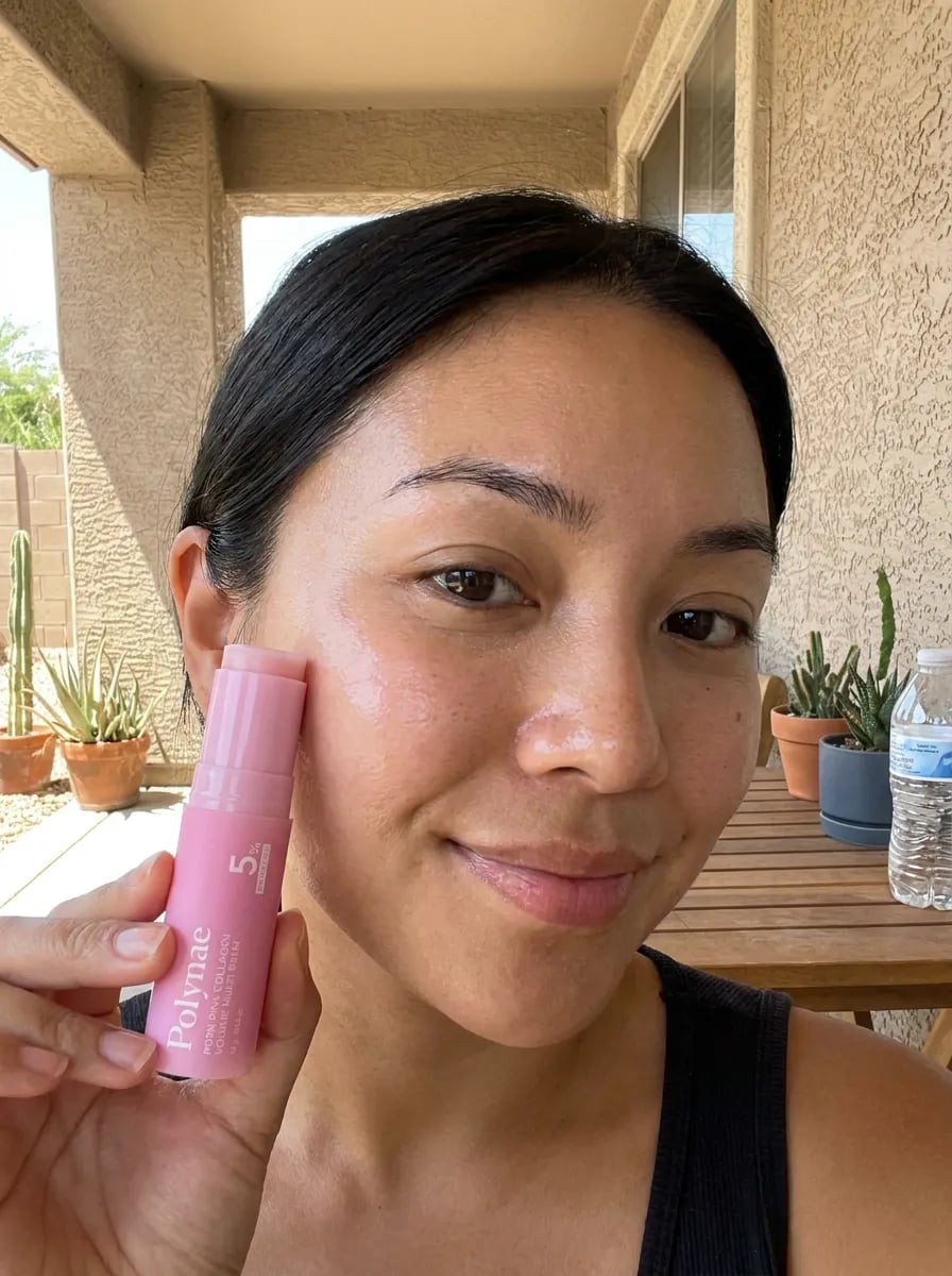 Customer photo — Polynae Polynae PDRN Collagen Volume Balm — product on a kitchen counter, 5-star review.