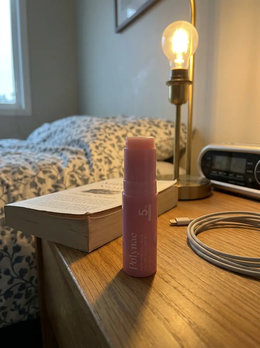 Customer photo — Polynae Polynae PDRN Collagen Volume Balm — product on a kitchen counter, 5-star review.