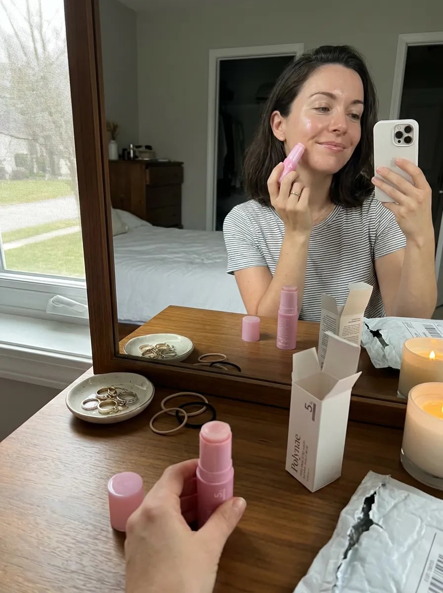 Customer photo — Polynae Polynae PDRN Collagen Volume Balm — unboxing the product, 4-star review.