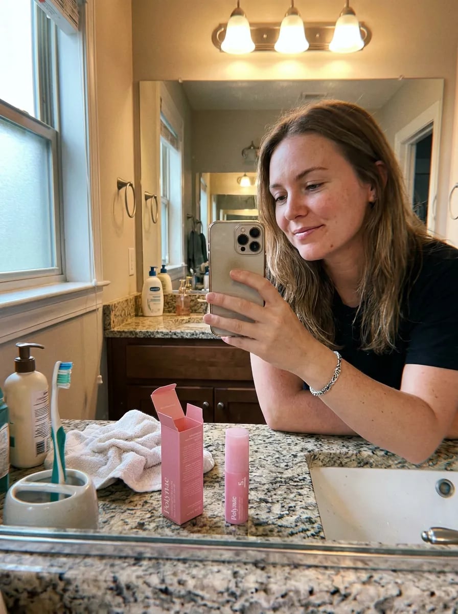 Customer photo — Polynae Polynae PDRN Collagen Volume Balm — unboxing the product, 5-star review.